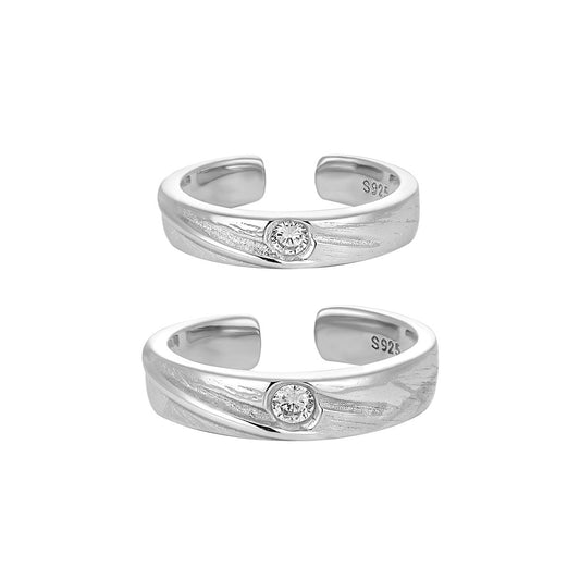 Couple's Textured Silver Open Ring with Diamond