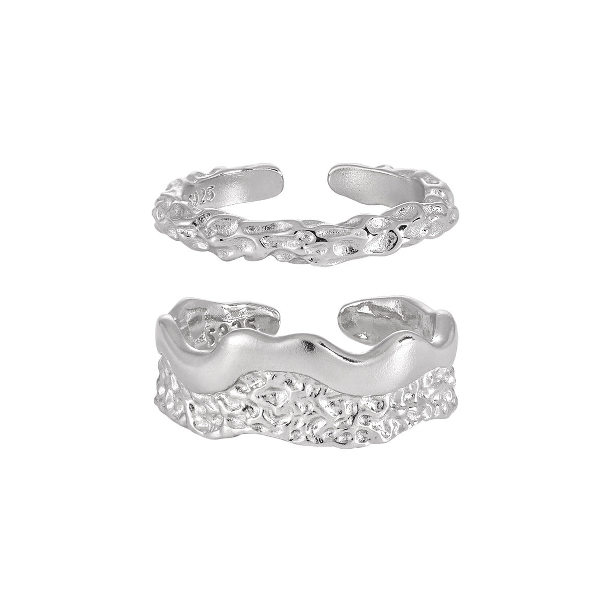 Couple's Textured Silver Open Rings