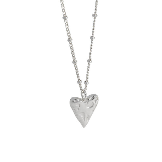 925 Sterling Silver Textured Heart Pendant Necklace