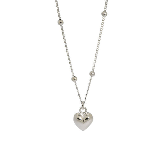 925 Sterling Silver Beaded Heart Pendant Necklace