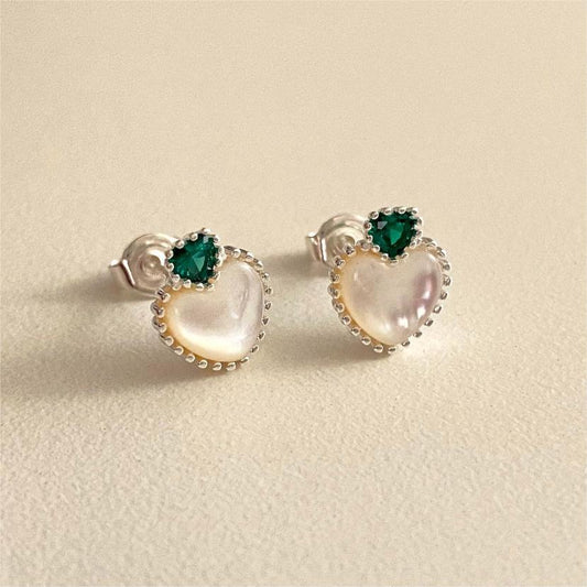 Heart - Shaped Mother - of - Pearl Stud Earrings