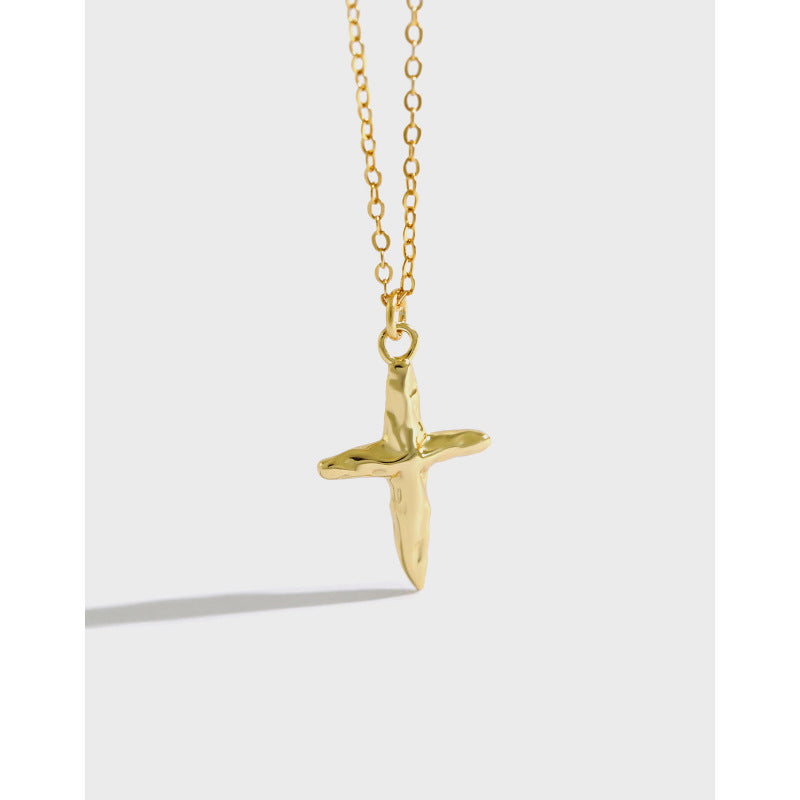 925 Sterling Silver Textured Cross Pendant Necklace