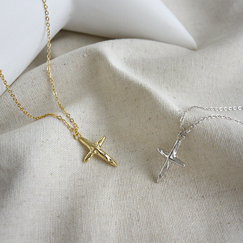 925 Sterling Silver Textured Cross Pendant Necklace