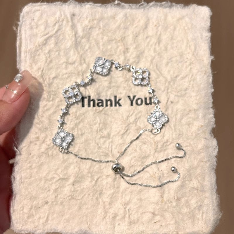 S925 sterling silver four-leaf clover adjustable bracelet