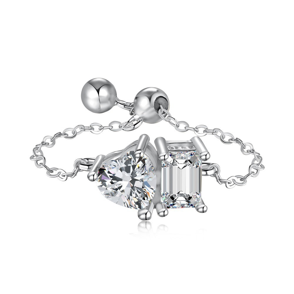 925 Sterling Silver Linked Double - Stone Ring