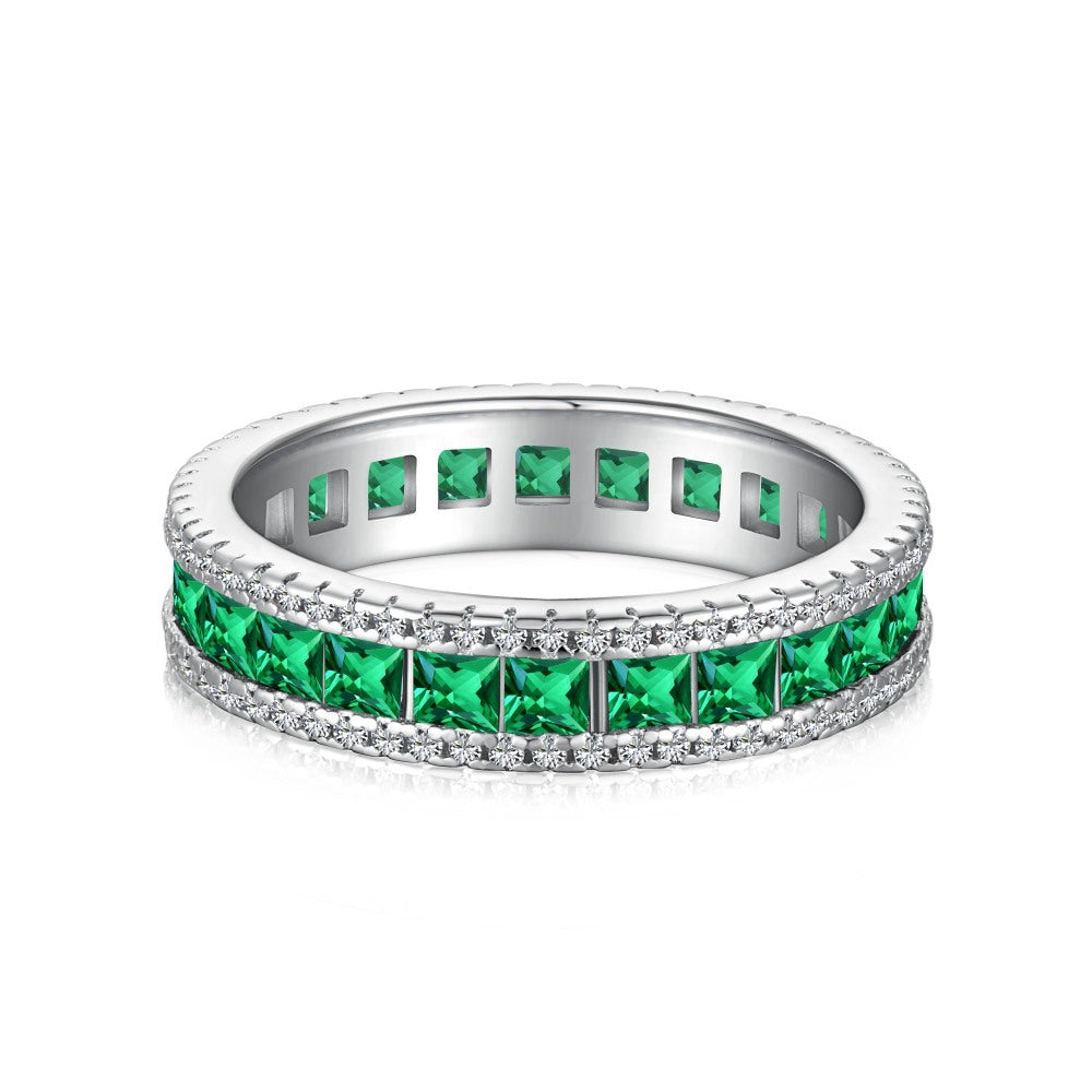 925 Sterling Silver Emerald & Diamond Eternity Ring