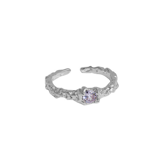 925 Sterling Silver Irregular Open Ring with Purple Zircon