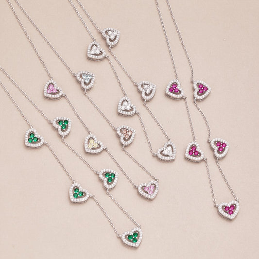 925 Sterling Silver Colorful Heart - Shaped Necklace