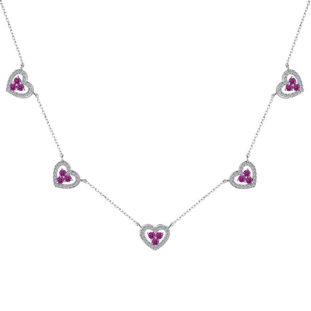925 Sterling Silver Colorful Heart - Shaped Necklace