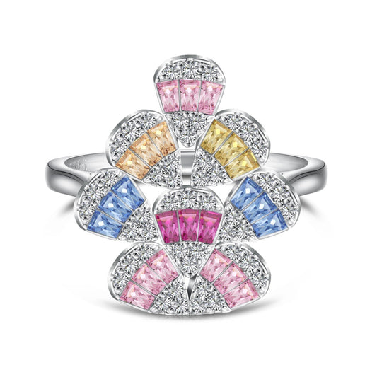 925 Sterling Silver Colorful Gemstone Flower Ring