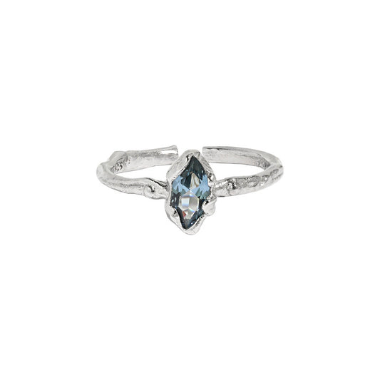 925 Sterling Silver Irregular Marquise - Cut Blue Stone Ring