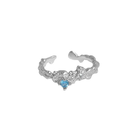 925 Sterling Silver Irregular Open Ring with Blue Zircon