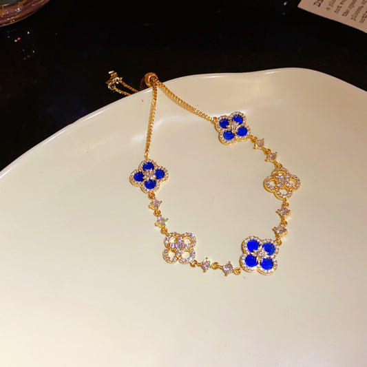 Four-leaf clover mother-of-pearl zircon flower bracelet