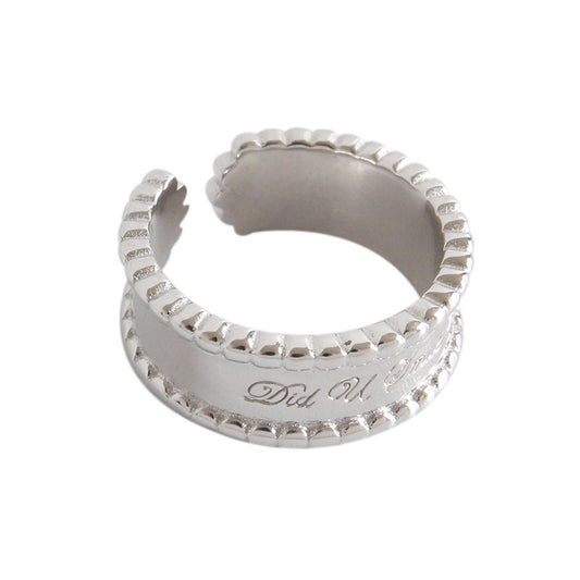 925 Sterling Silver Beaded Double - Band Engraved Ring