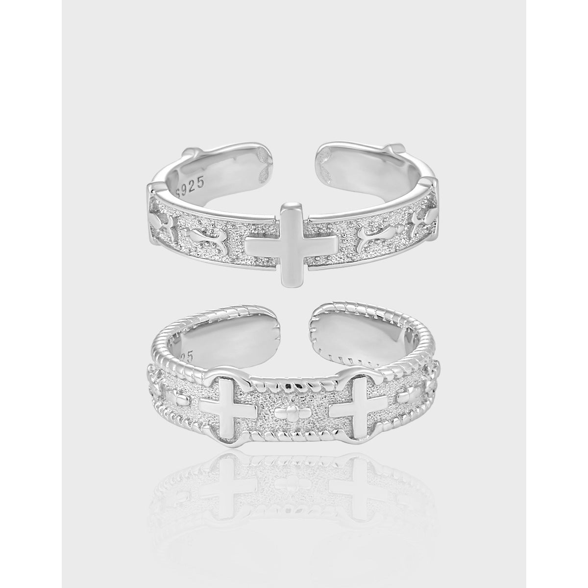 925 Sterling Silver Cross Open Ring Set