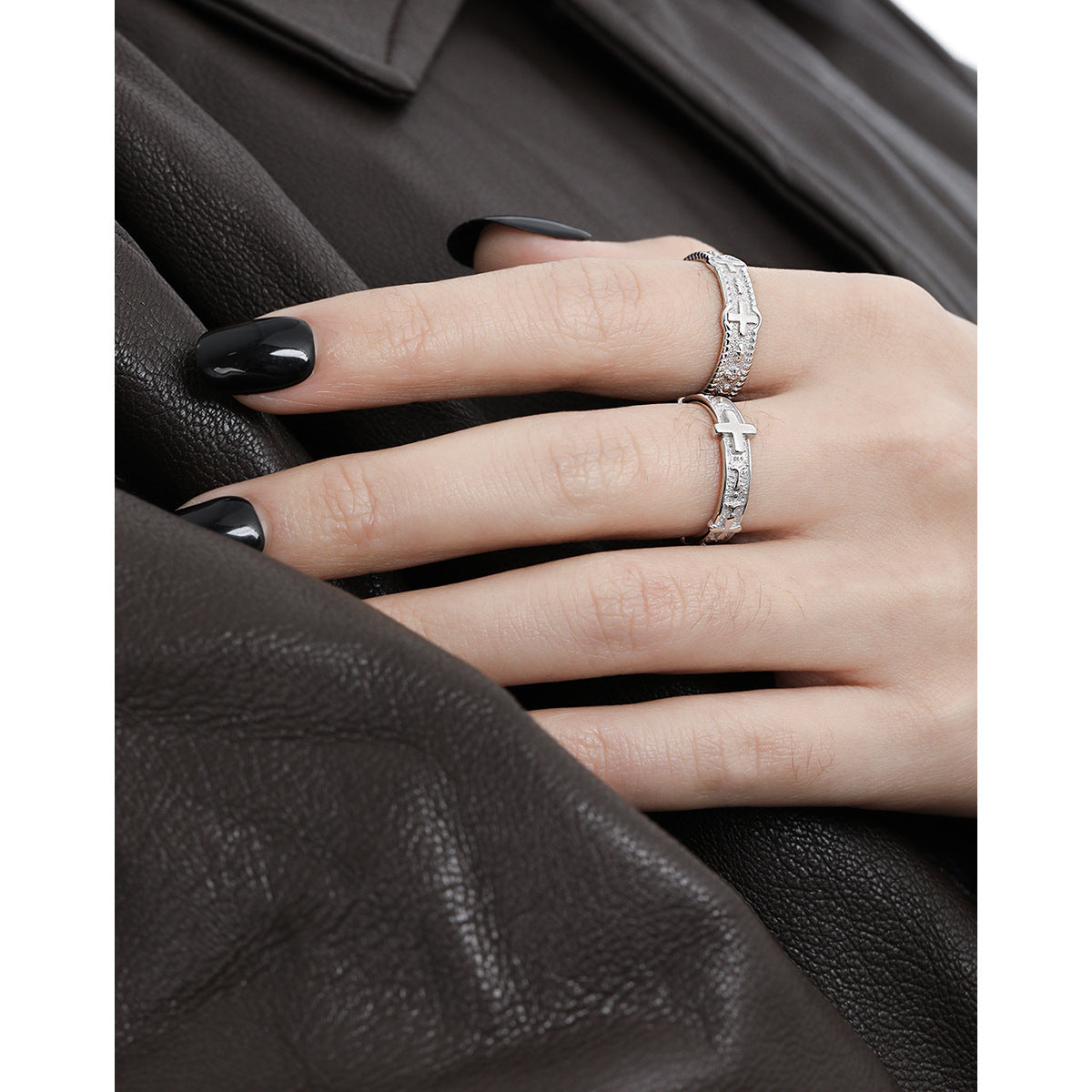 925 Sterling Silver Cross Open Ring Set
