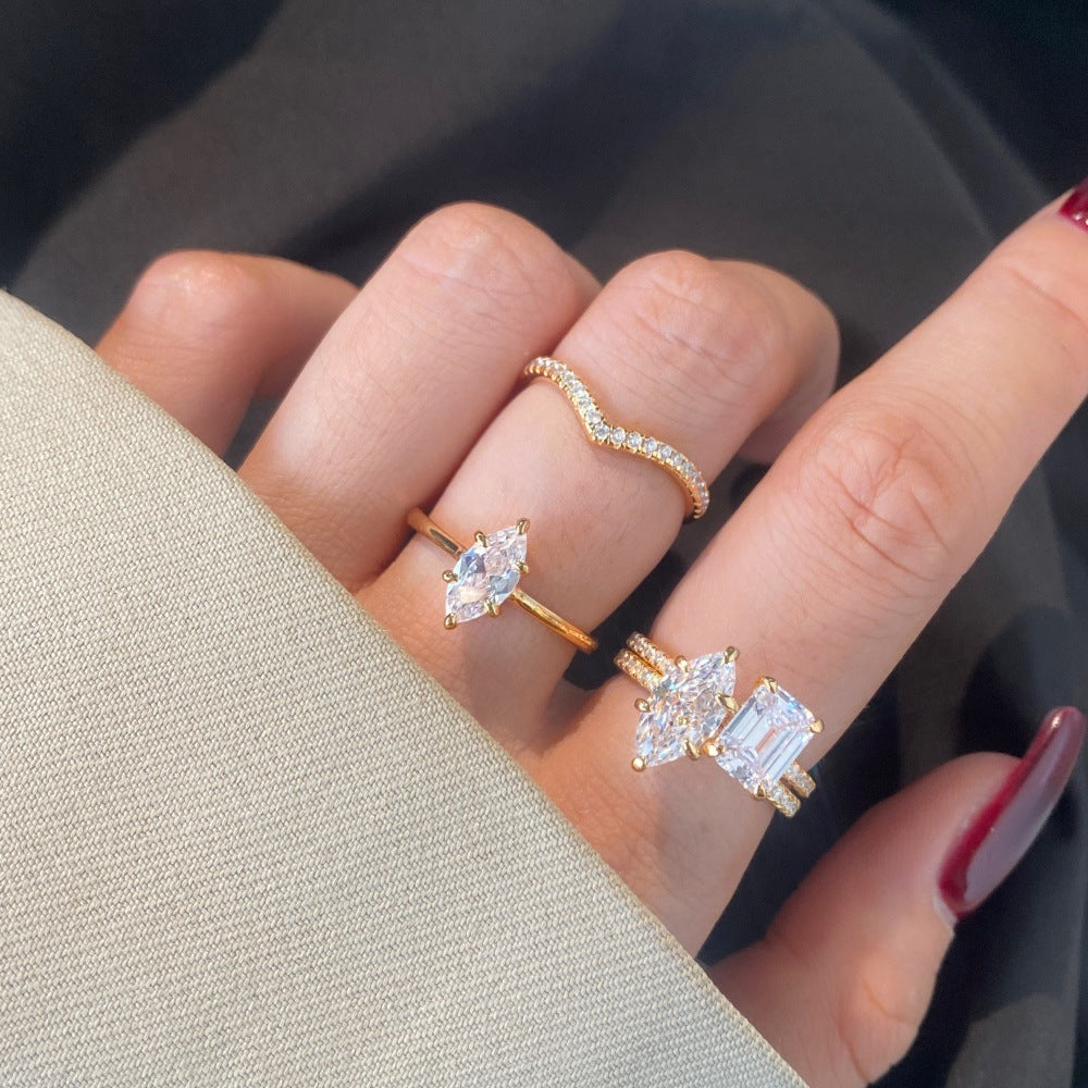 925 Sterling Silver High - Carbon Diamond Ring Set