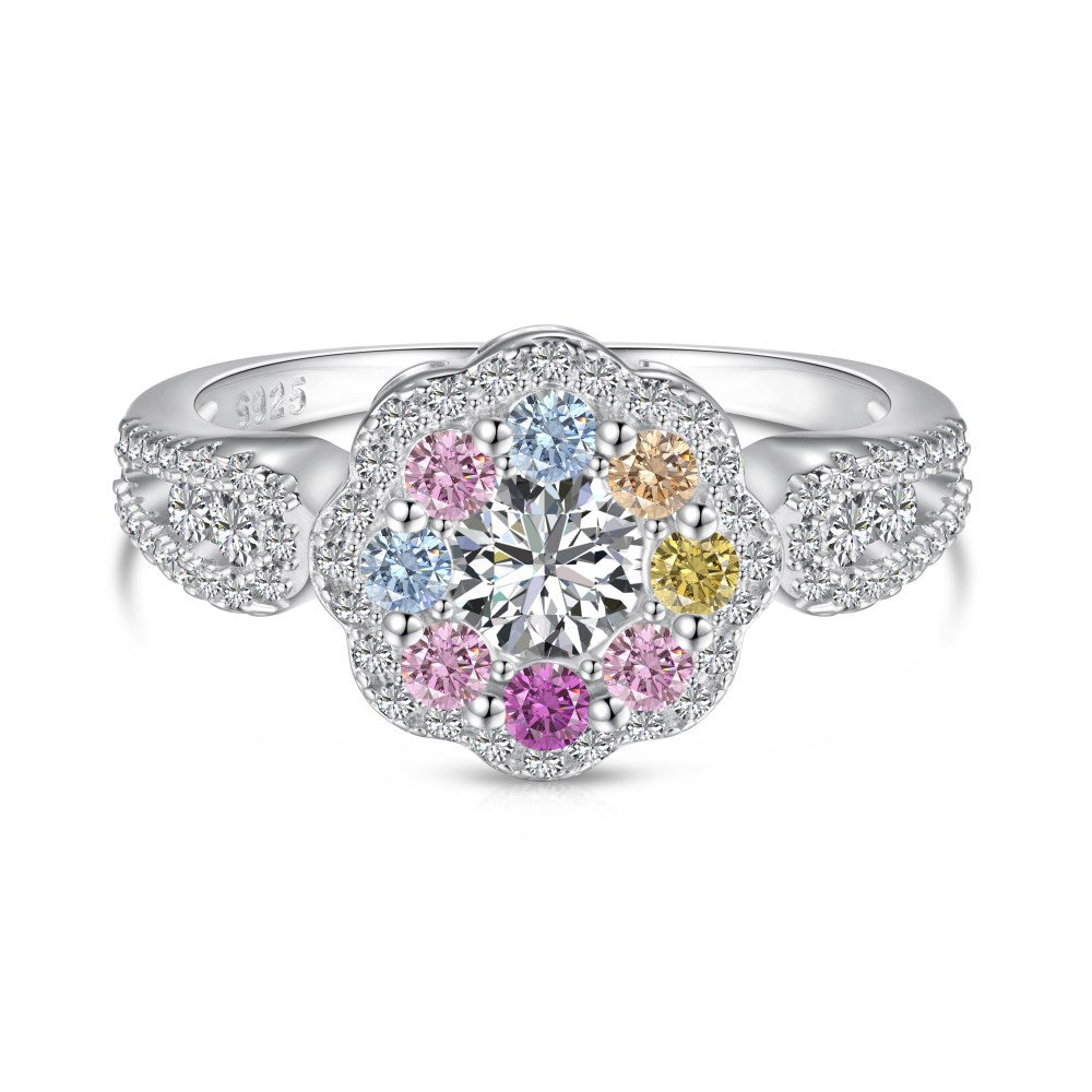 925 Silver Color - Diamond Flower Ring