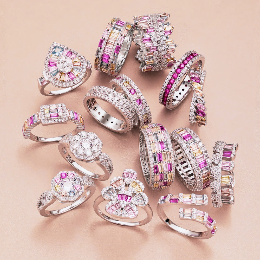 925 Silver Color - Diamond Flower Ring