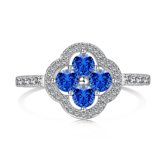 925 Sterling Silver Blue Sapphire Clover Ring
