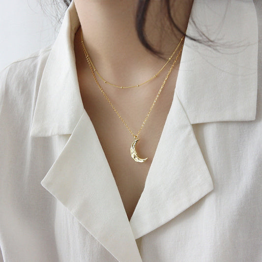 925 Sterling Silver Hollow Moon Pendant Necklace