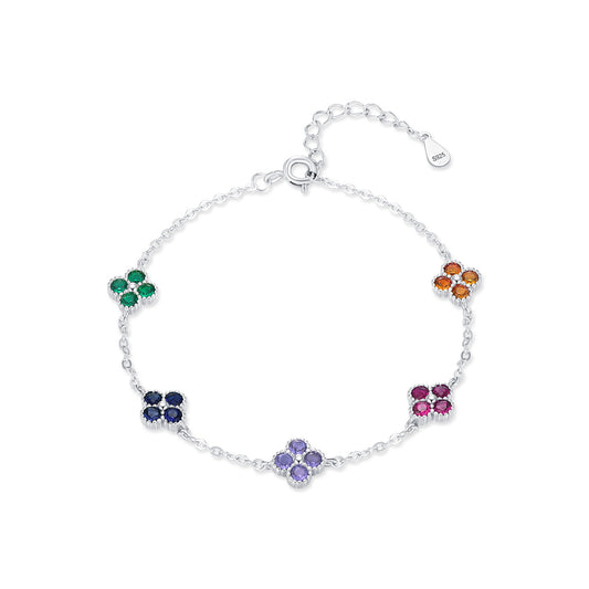 S925 sterling silver flower colorful bracelet