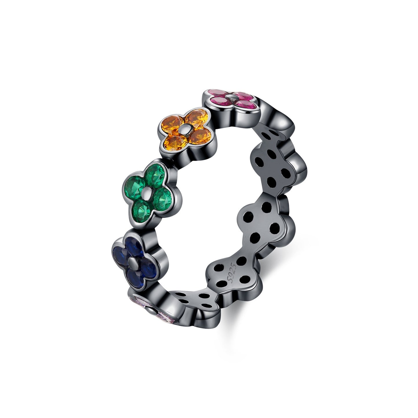 S925 sterling silver French retro four-leaf clover ring