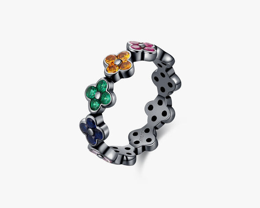 S925 sterling silver French retro four-leaf clover ring