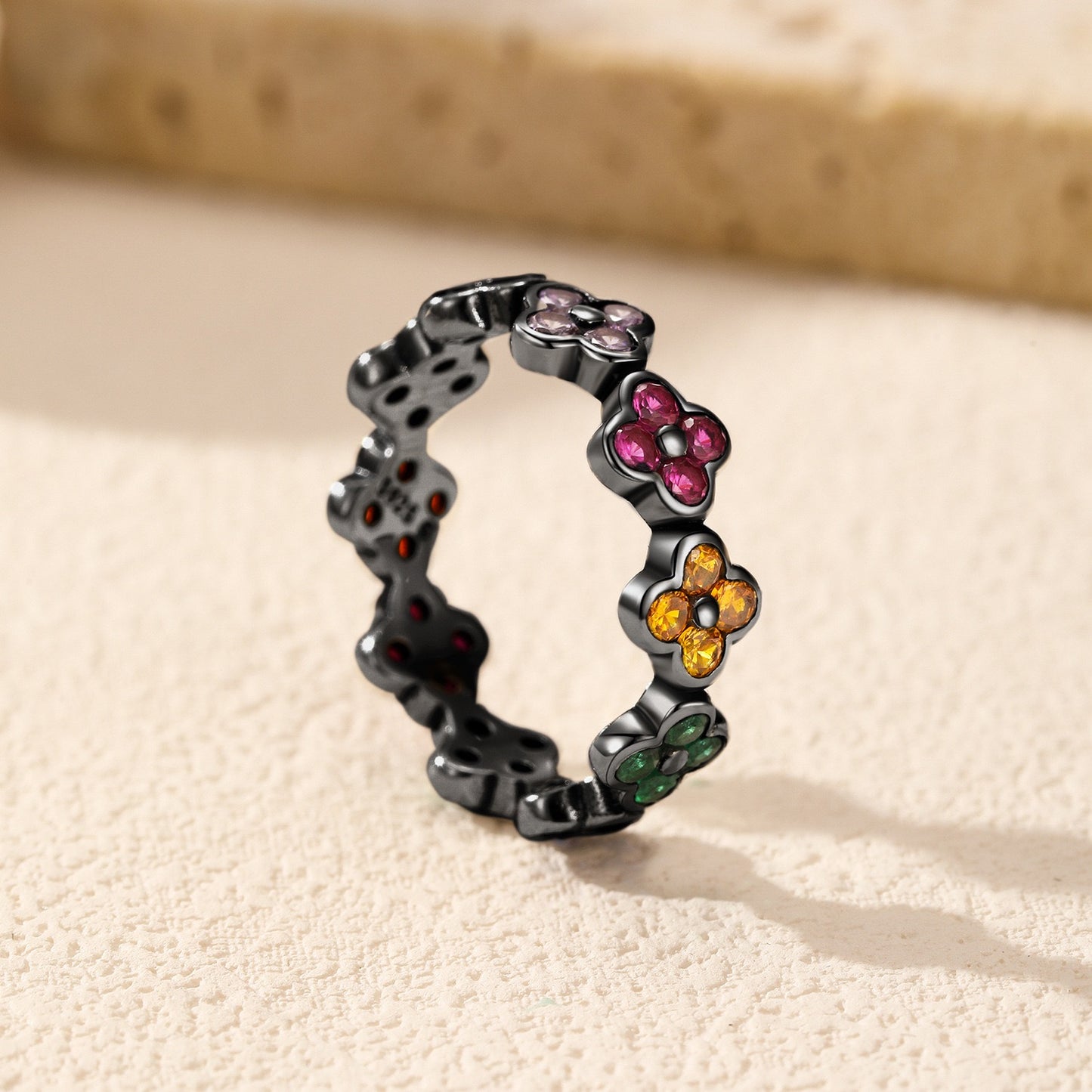 S925 sterling silver French retro four-leaf clover ring