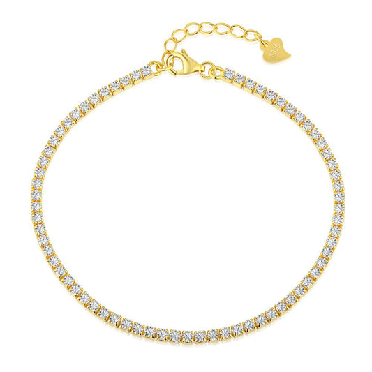 S925 Silver Tennis Ball Adjustable Length Bracelet，2mm in width