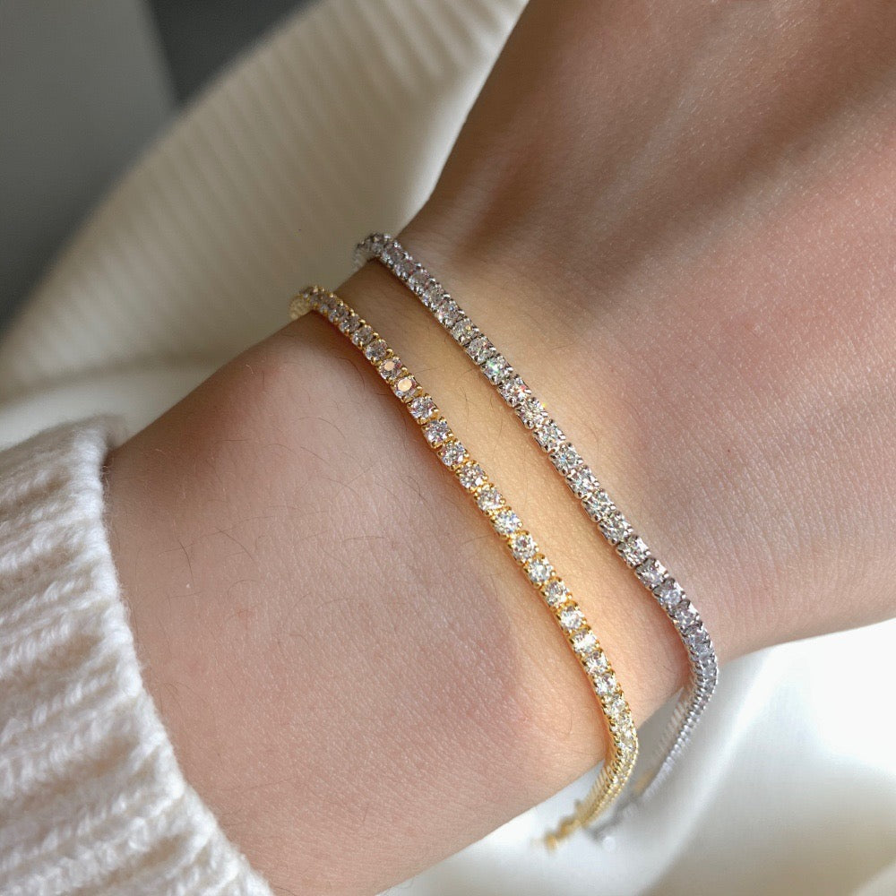 S925 Silver Tennis Ball Adjustable Length Bracelet，2mm in width
