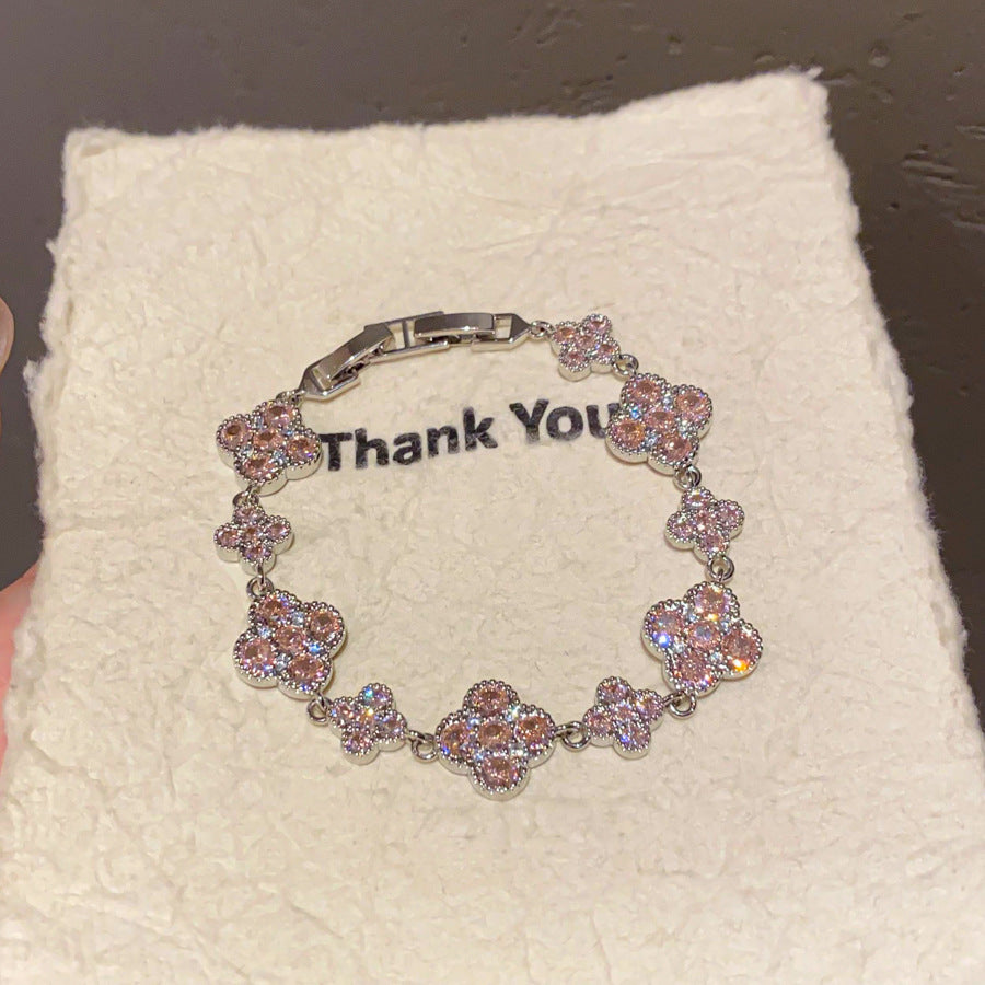French Zirconia Diamond Flower Clip Bracelet
